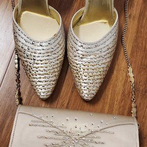 Cream Sling Backs with Gold and Silver Studs